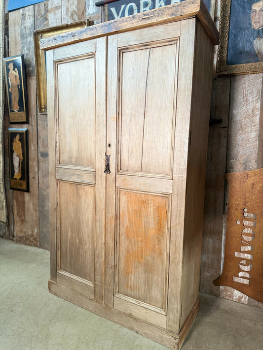 Antique Early Victorian Pine Narrow Hall Housekeeper Cloak Storage Cupboard, c 1830