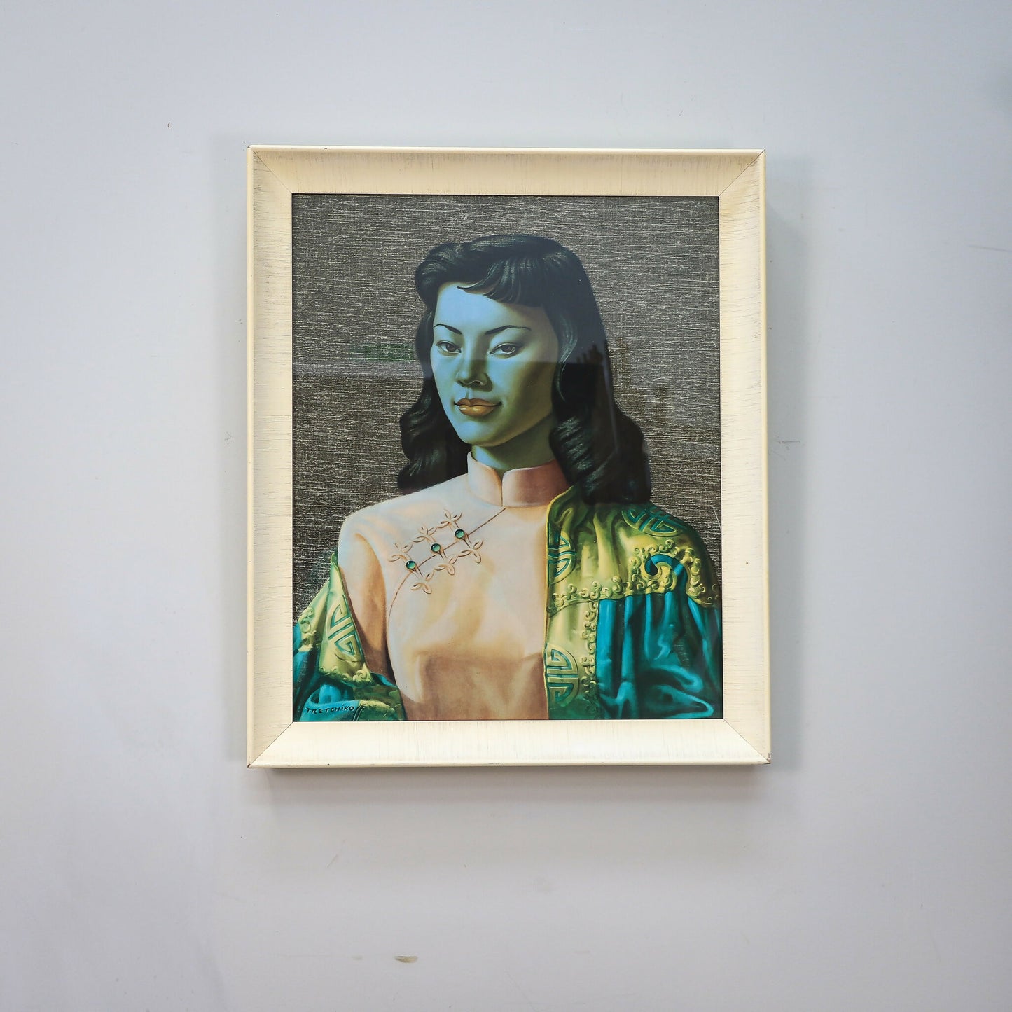 Miss Wong Picture in Original Cream Frame 1970s print by Vladimir Tretchikoff