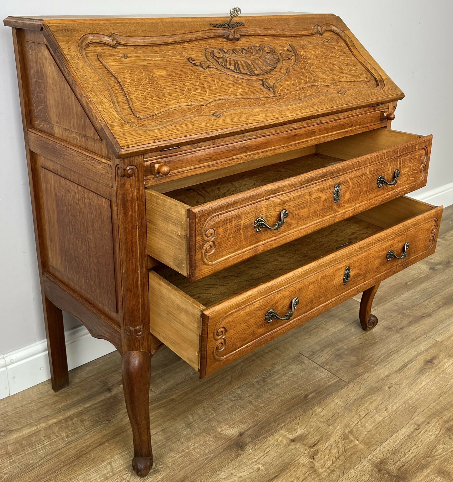 Secretaire Writing Desk Vintage French Louis Oak Rare Bureaux Cabinet LOT 6319