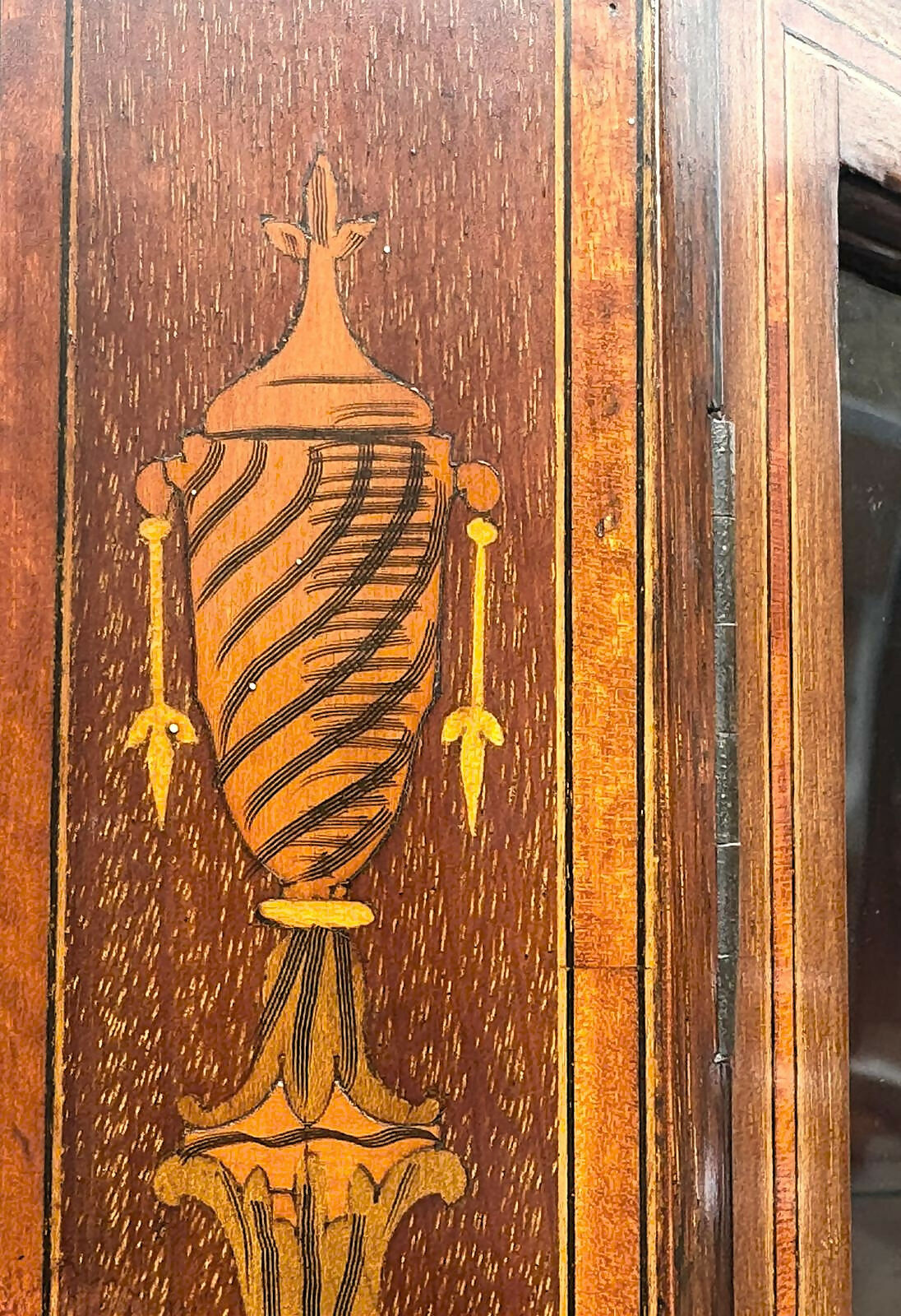 An Edwardian Mahogany, Satinwood and Marquetry Inlaid Corner Cabinet