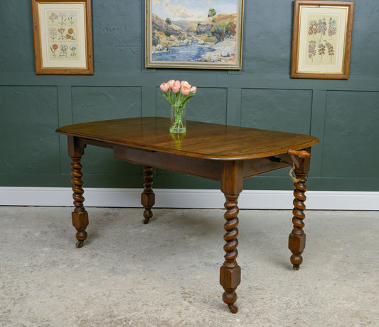 Small Oak Wind Out Extending Dining Table with Barley Twist Legs - 140 cm