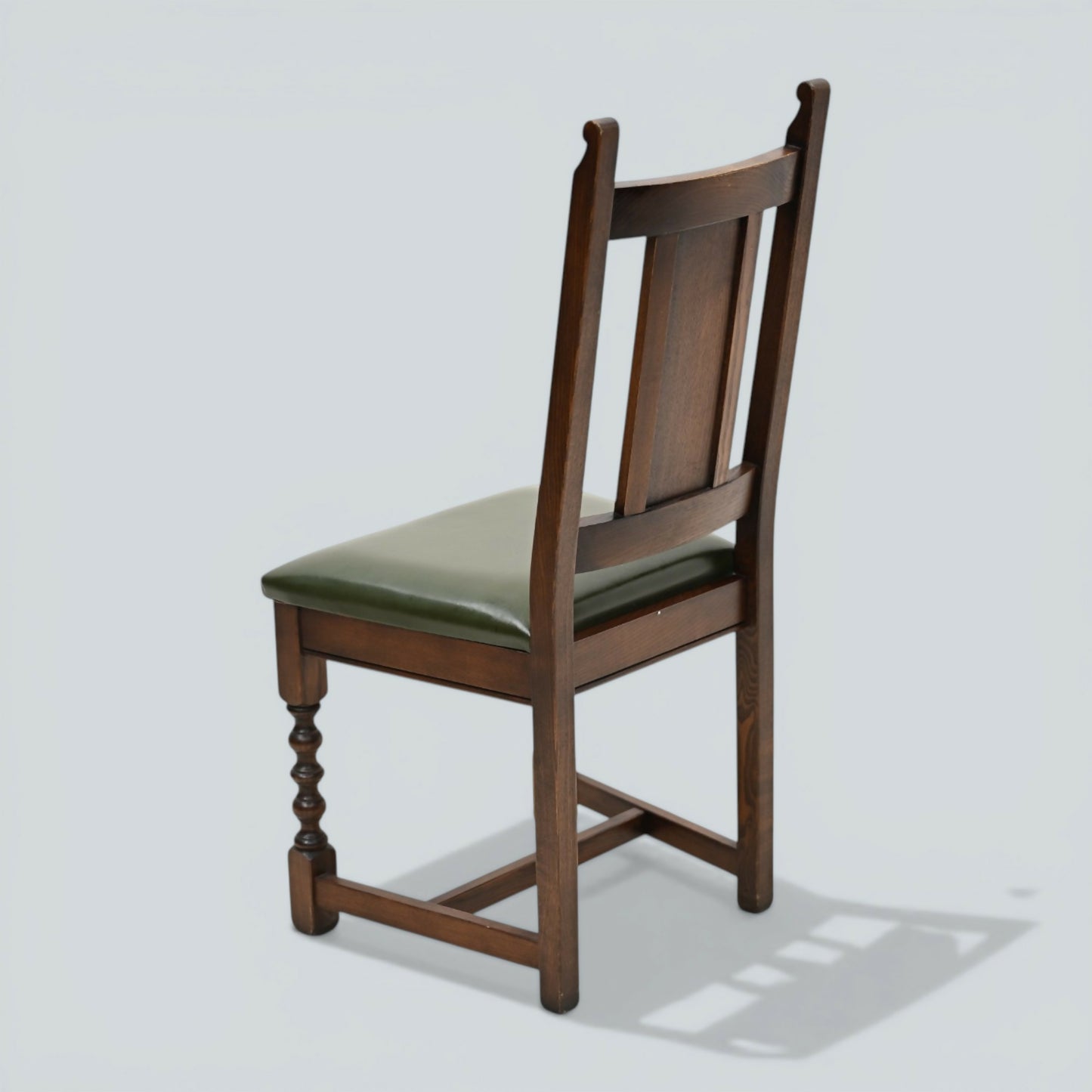 6 Oak Dining Chairs Old Charm Green Leather Seats Tudor Brown FREE UK Delivery