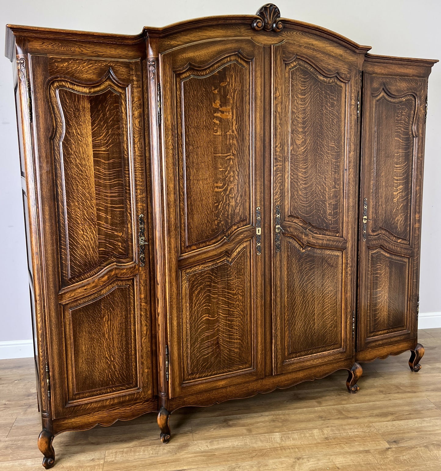 Wardrobe Vintage French Louis XVI Style Four Door Oak Carved Armoire LOT 6454
