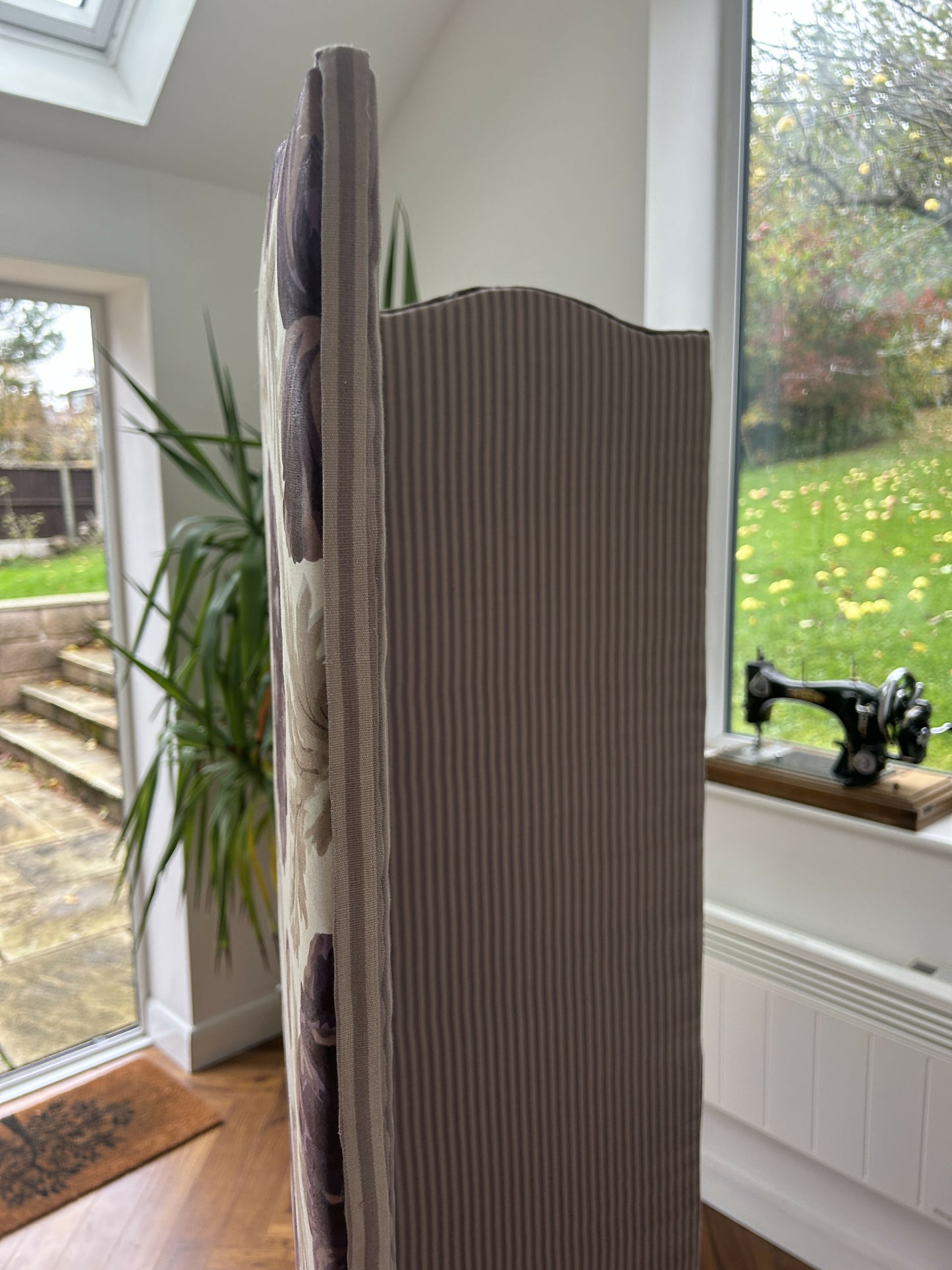 Vintage Reupholstered four- panel Room Divider/ Dressing Screen in Bernard Nevill Fabric