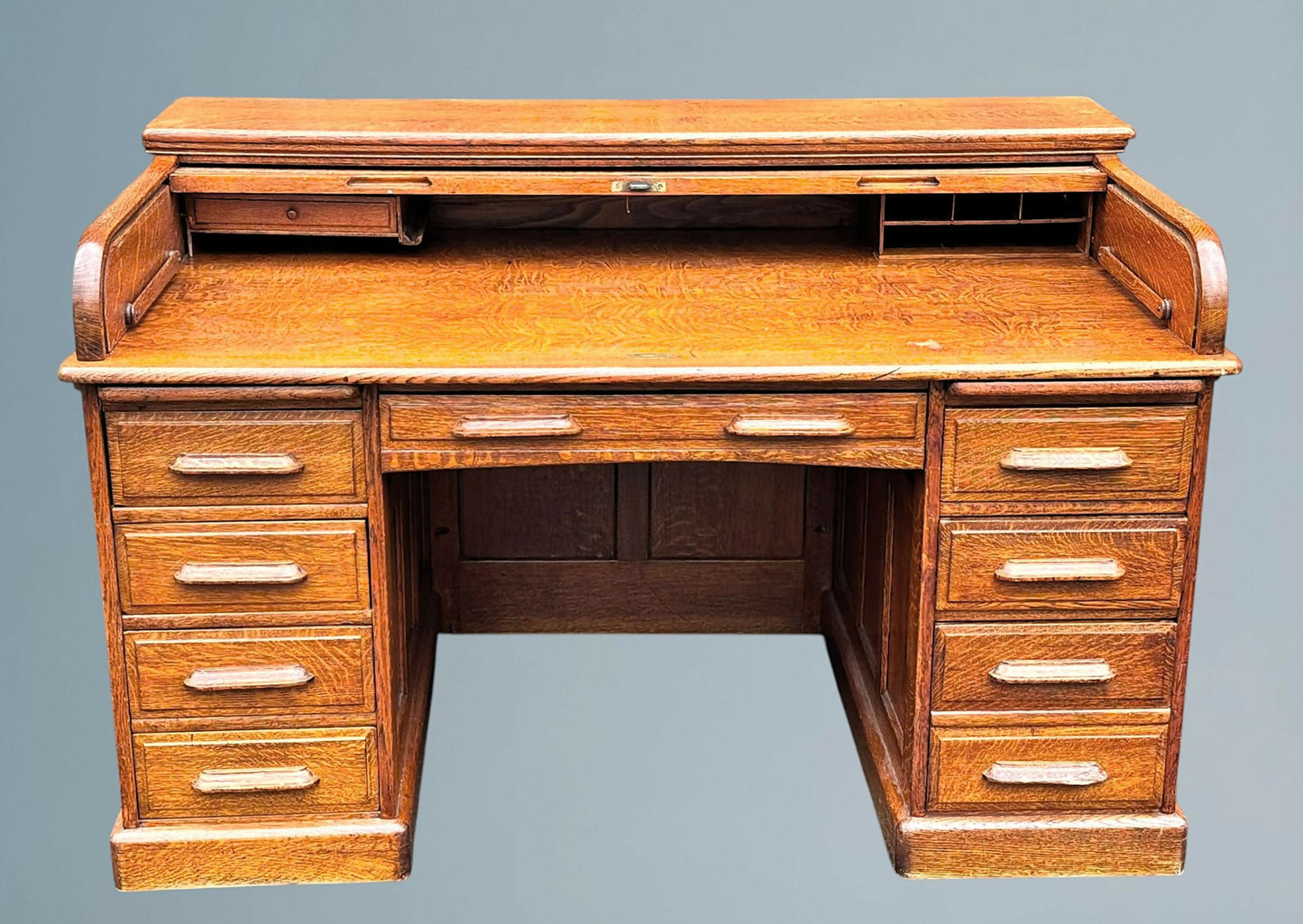Large Antique Oak Roll Top Desk Jas Shoolbred & Co