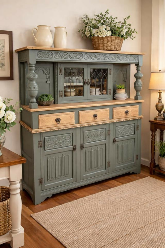 'Old Charm' Court Cupboard - Refinished in Everett Green