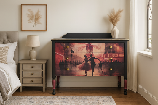 Hand-Painted Parisian Dresser – Moulin Rouge Inspired Statement Piece