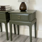 Pair Of Vintage Stag Minstrel Bedside Tables Cabinets Leggy ,Olive Green Elegance , Painted In Fusion Mineral Paint