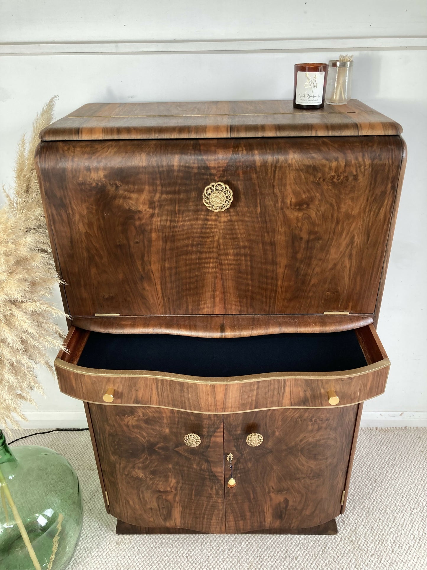 walnut Art Deco Cocktail Cabinet