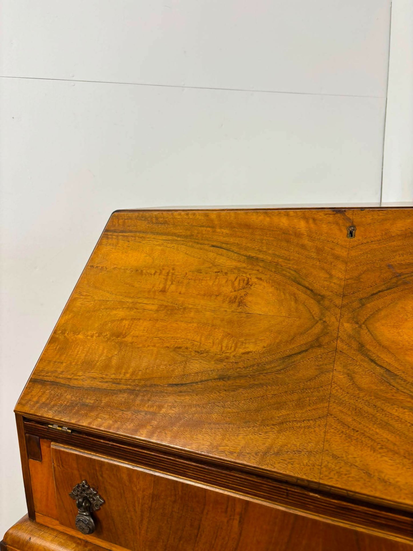 Vintage Walnut Veneer Waterfall Bureau on Claw & Ball Feet