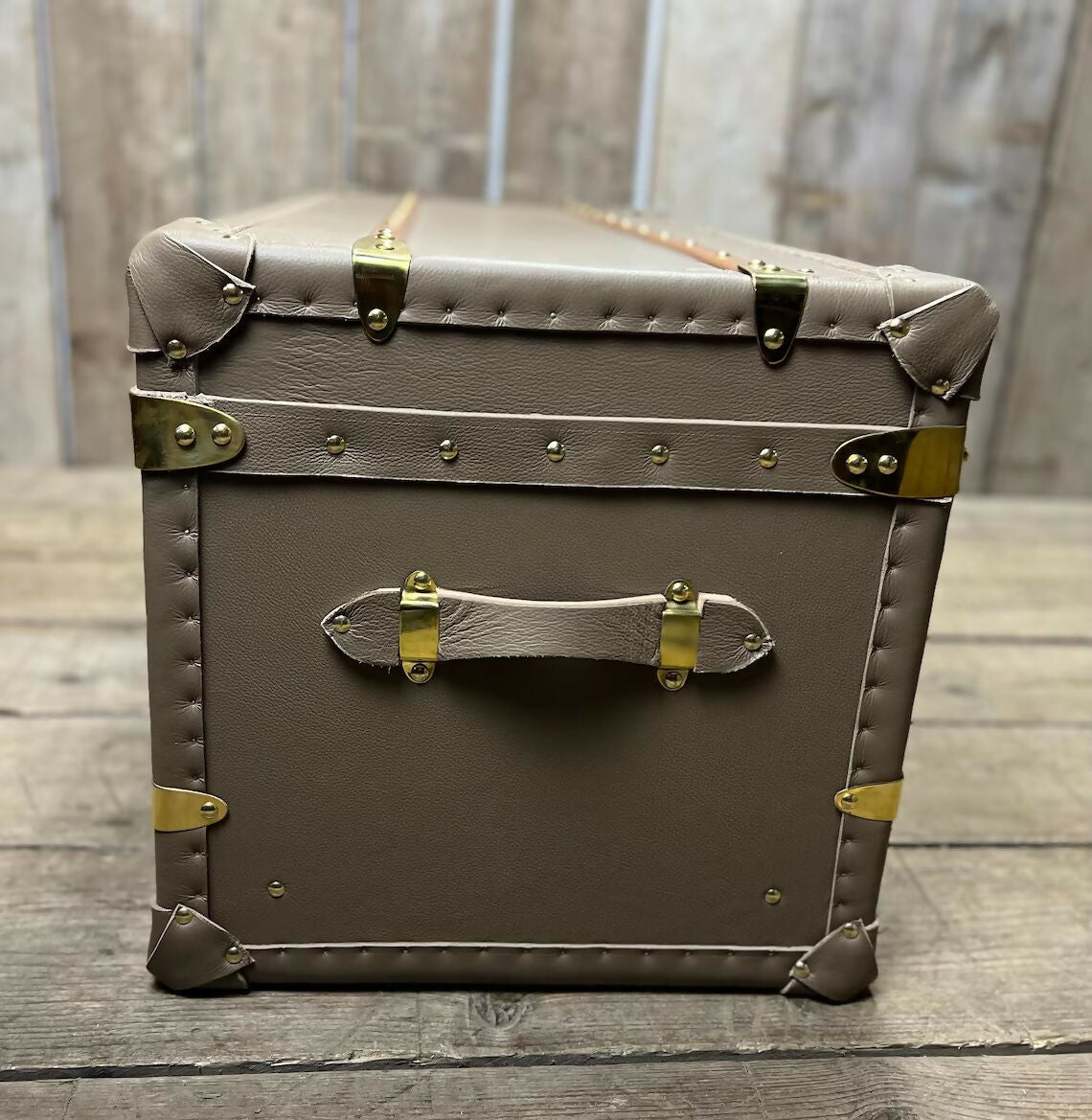 Luxury Taupe Leather Storage Chest Bedroom Decor