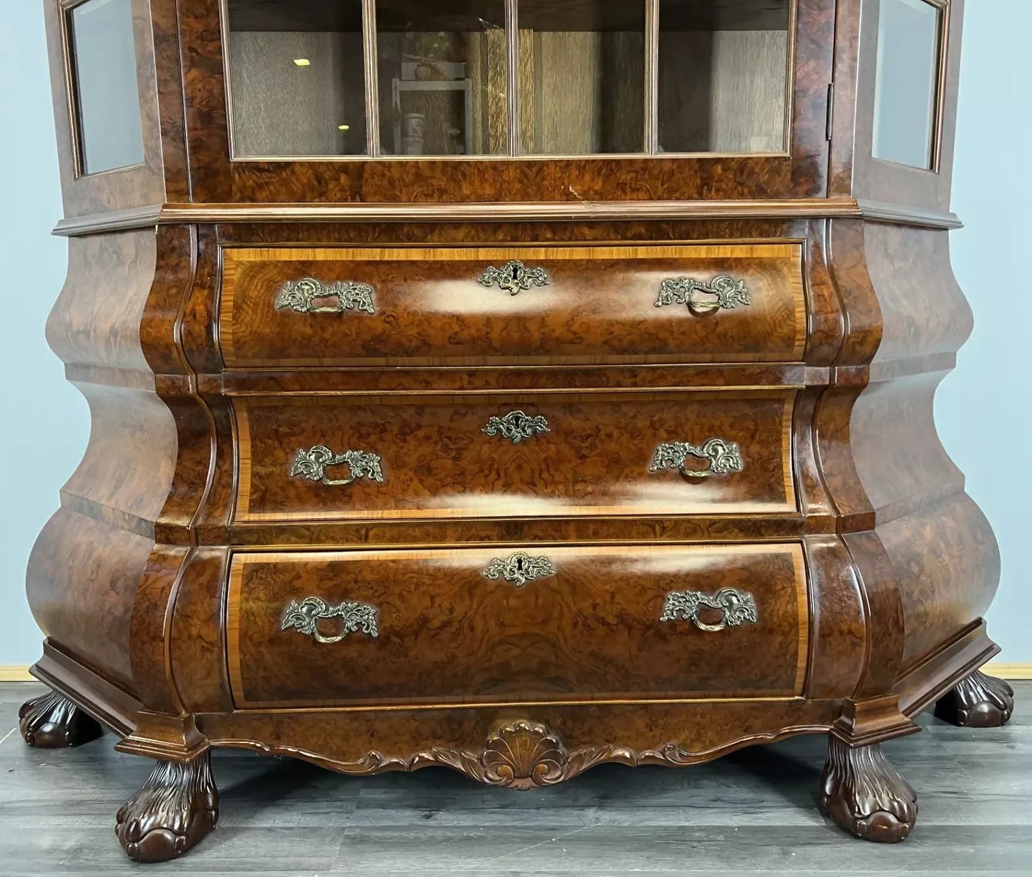 Bookcase Vintage French Carved Glass Doors Sideboard Drawers Cabinet LOT 4490