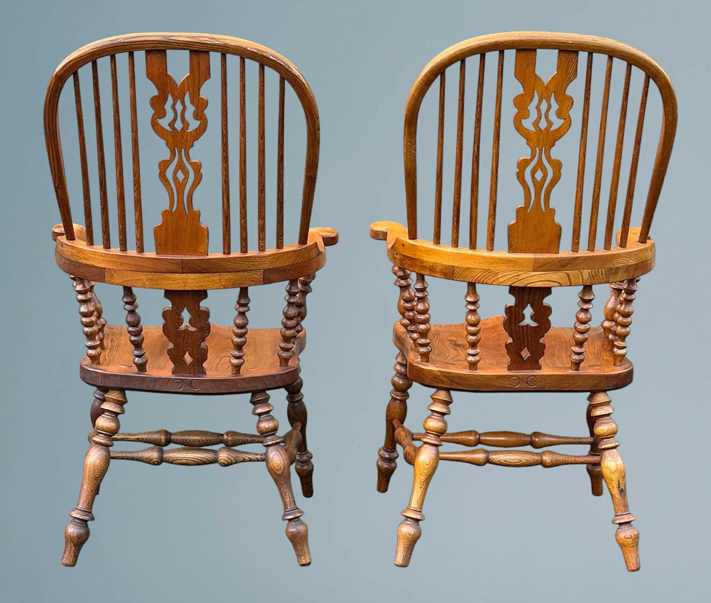 Large Pair of Ash Broad Arm Windsor Chairs
