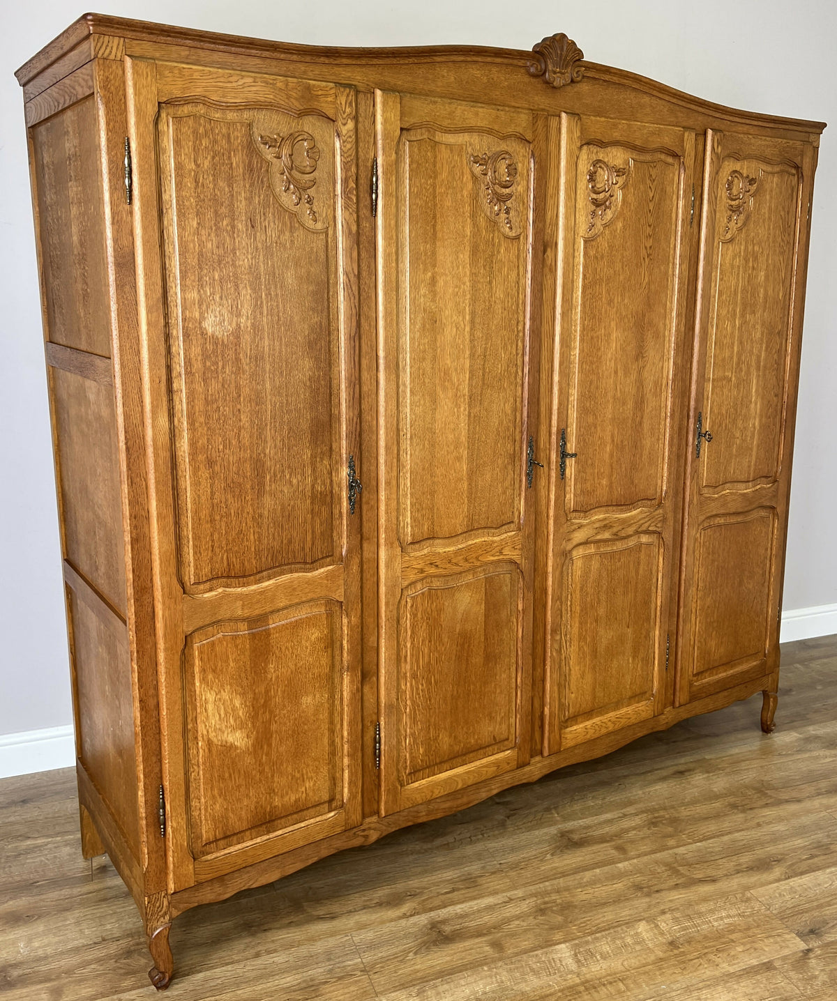 Wardrobe Vintage French Louis XVI Style Oak Four Door Carved Armoire LOT 6533