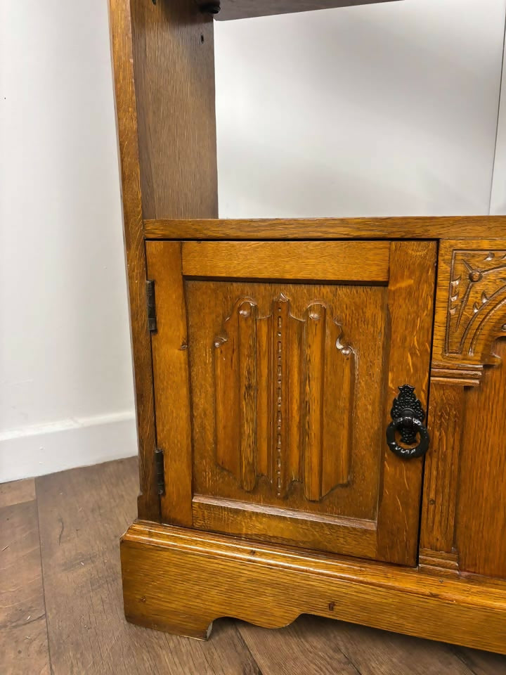Priory Oak Bookcase with Linen Fold Doors