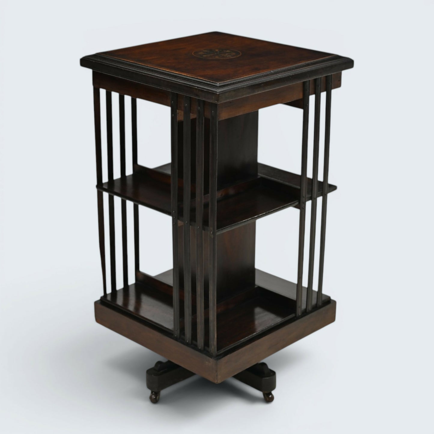 Edwardian Revolving Bookcase With 2 Tiers And Marquetry Decoration FREE Delivery