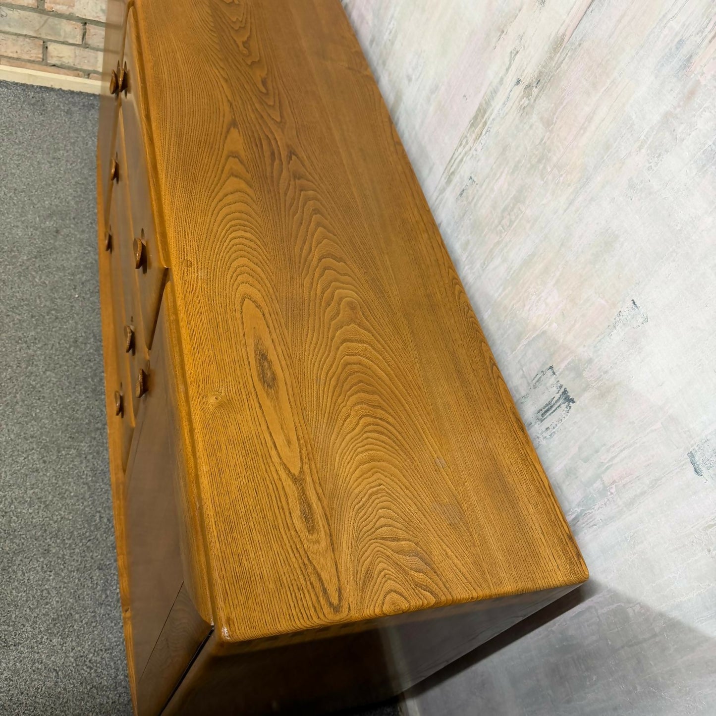 Vintage MCM Ercol Elm Windsor Sideboard 1960s 2 Cupboards Drawers on Castors