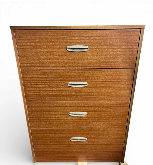 Vintage 4 Drawer Chest of Drawers by Homeworthy Mid Century Teak Effect 88cm