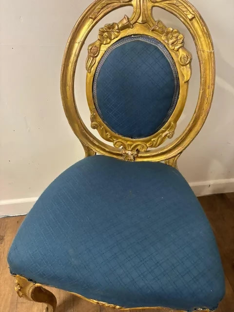 Set of Five Antique French Rococo Style Gilt Dining Chairs