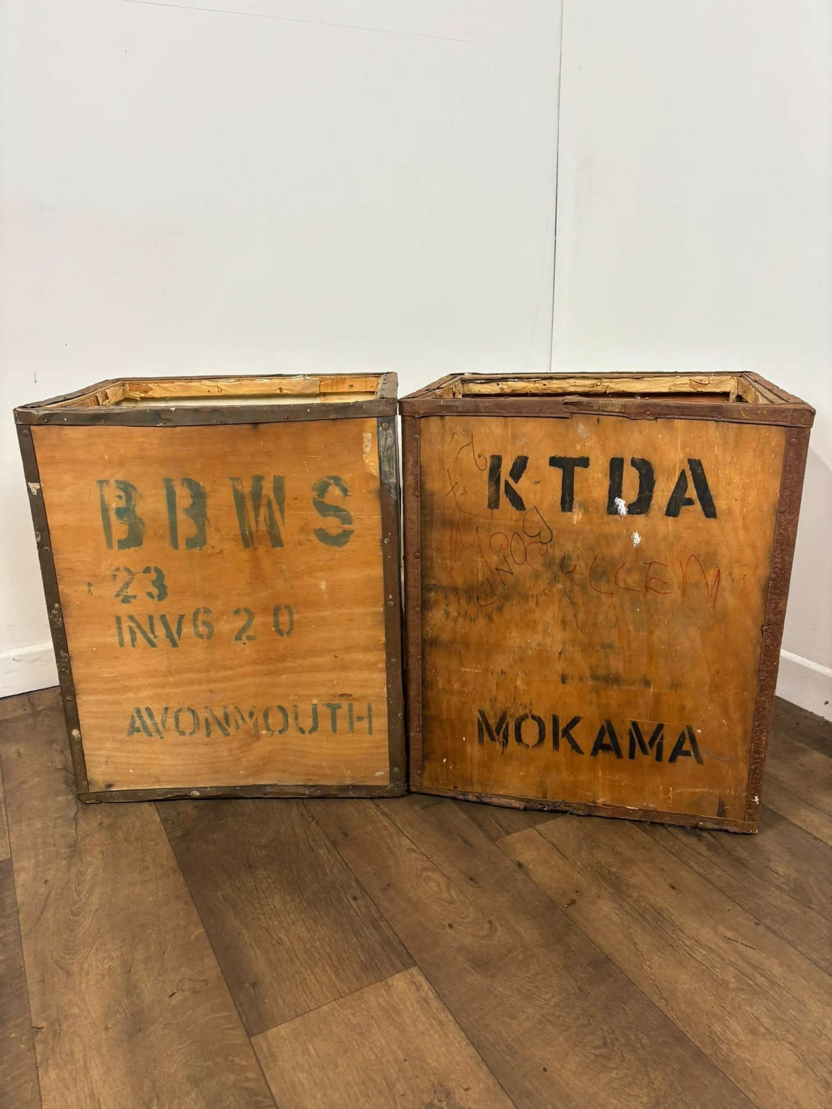 Pair of Vintage Kenyan Tea Shipping Chests / Boxes
