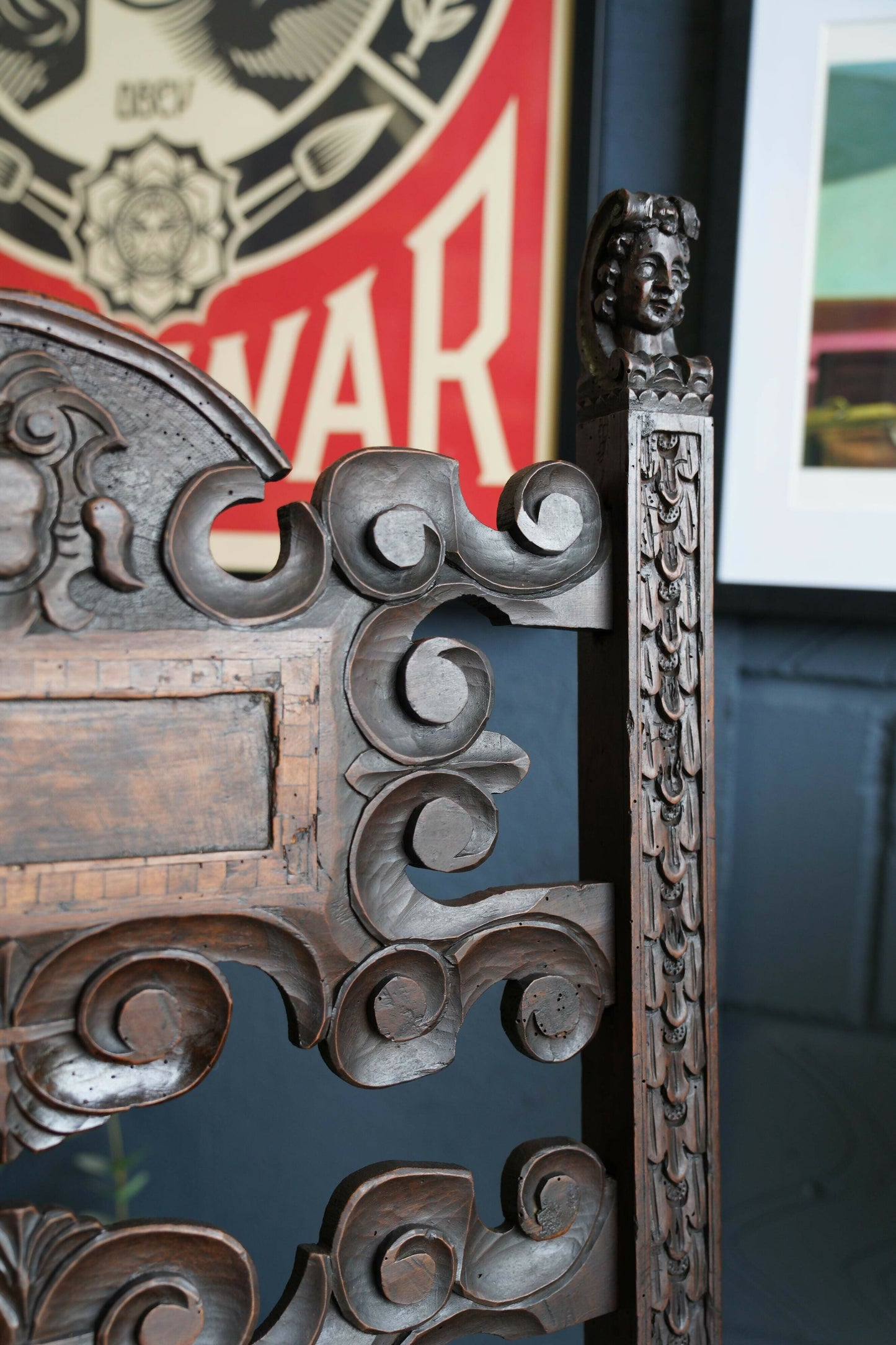 Italian Renaissance Revival Hall Oak Carved Antique Chair Carved Wainscot Throne Ecclesiastical