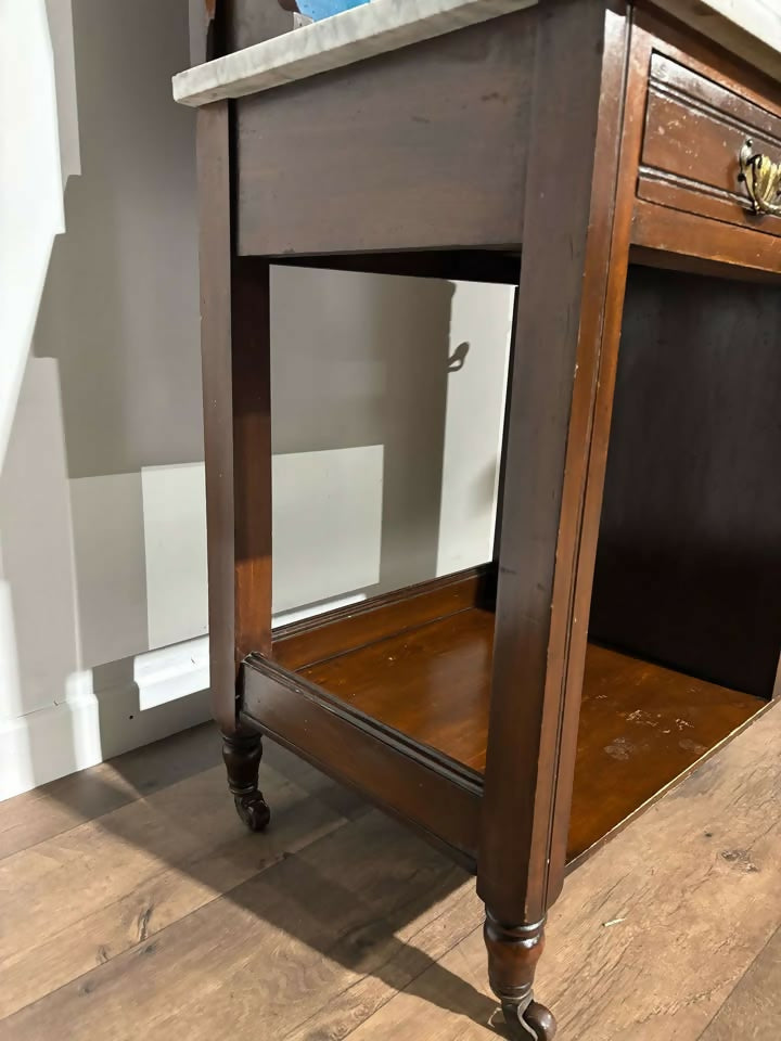 Edwardian Marble Top Washstand with Blue Tiles