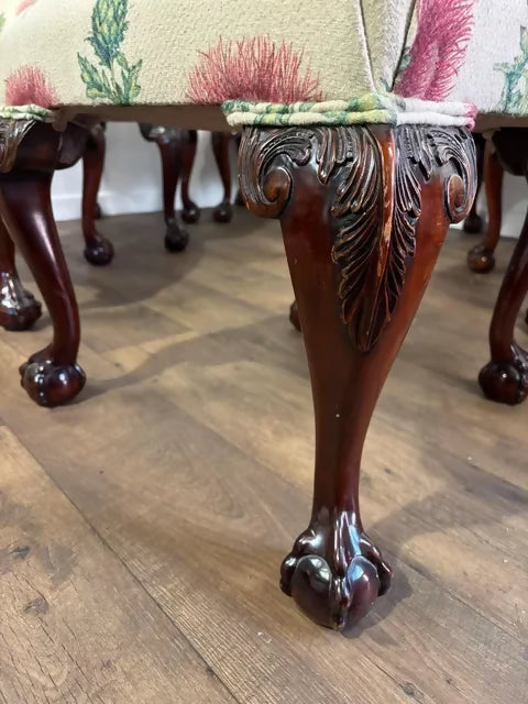 Set Of Six Victorian Style Upholstered Dining Chairs On Claw & Ball Feet