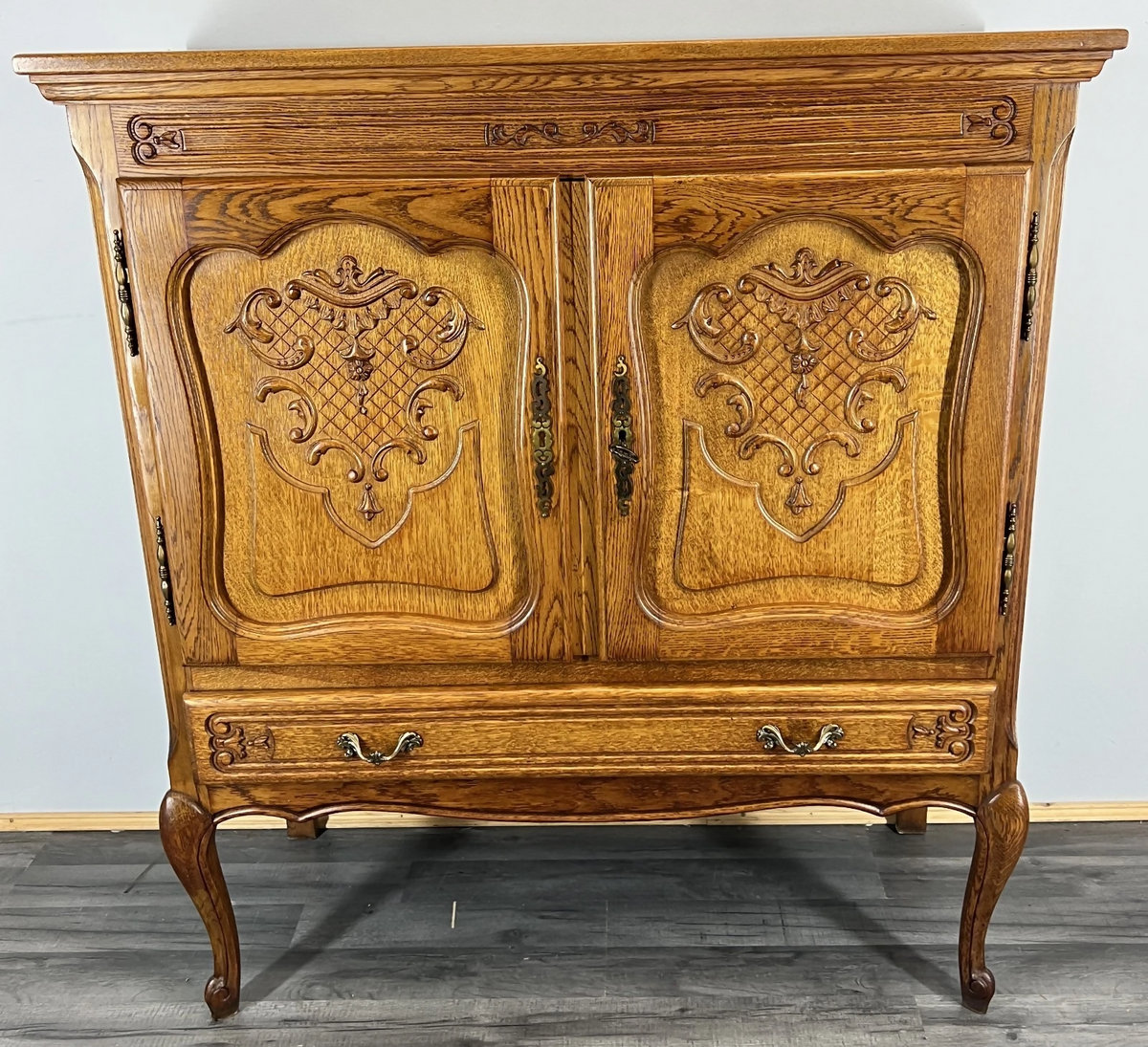 Cabinet Vintage French Louis XVI Style Oak Cupboard Carved Nightstand LOT 24342
