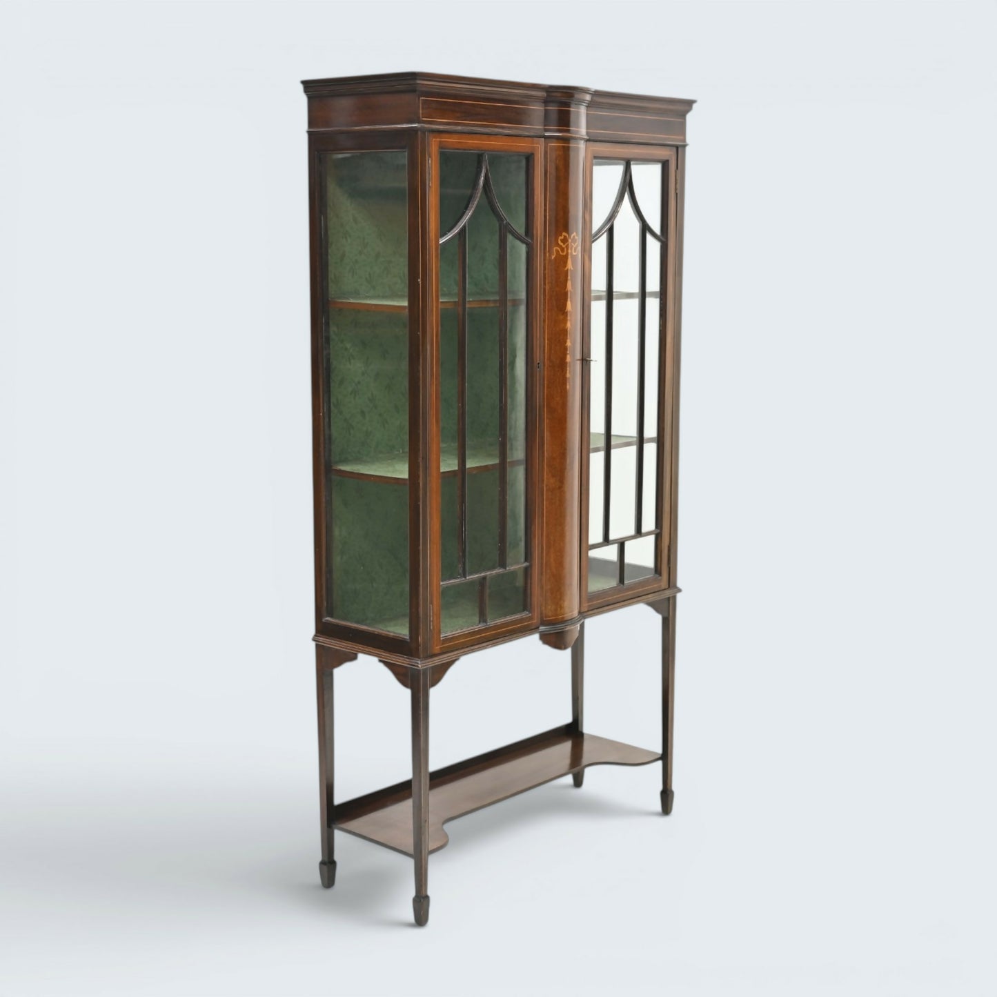 Edwardian Inlaid Mahogany Display Cabinet Leaded Glass Key & FREE UK Delivery