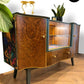 Luxury Unique Art Deco Sideboard with Drinks Cocktail Cabinet Section or TV Console | Refinished Hand Painted Vintage Green, Gold & Velvet | Black Leopard Interiors