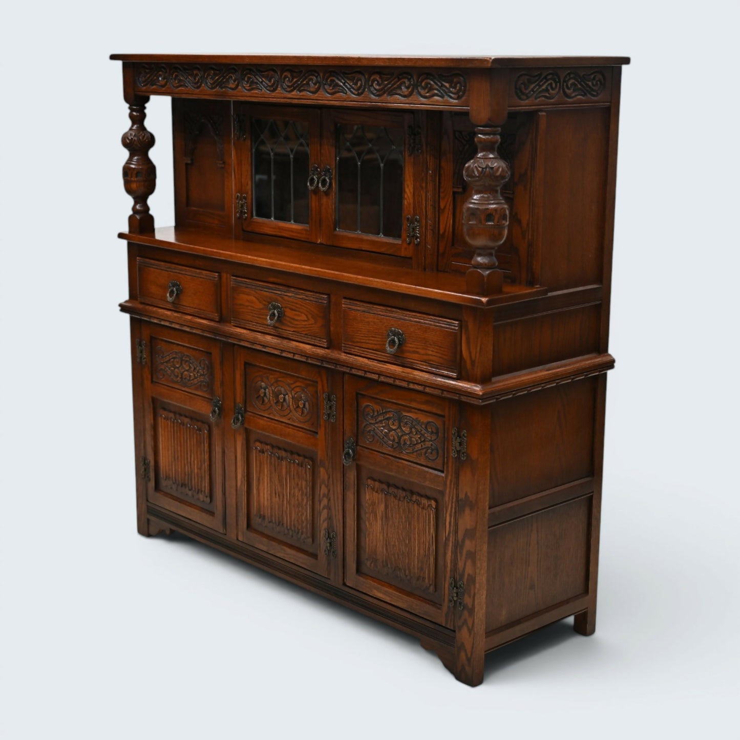 Old Charm Gothic Court Cupboard Buffett Sideboard Light Oak FREE UK Delivery.