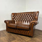 Vintage Brown Leather Button Back Chesterfield Two-Seater Settee
