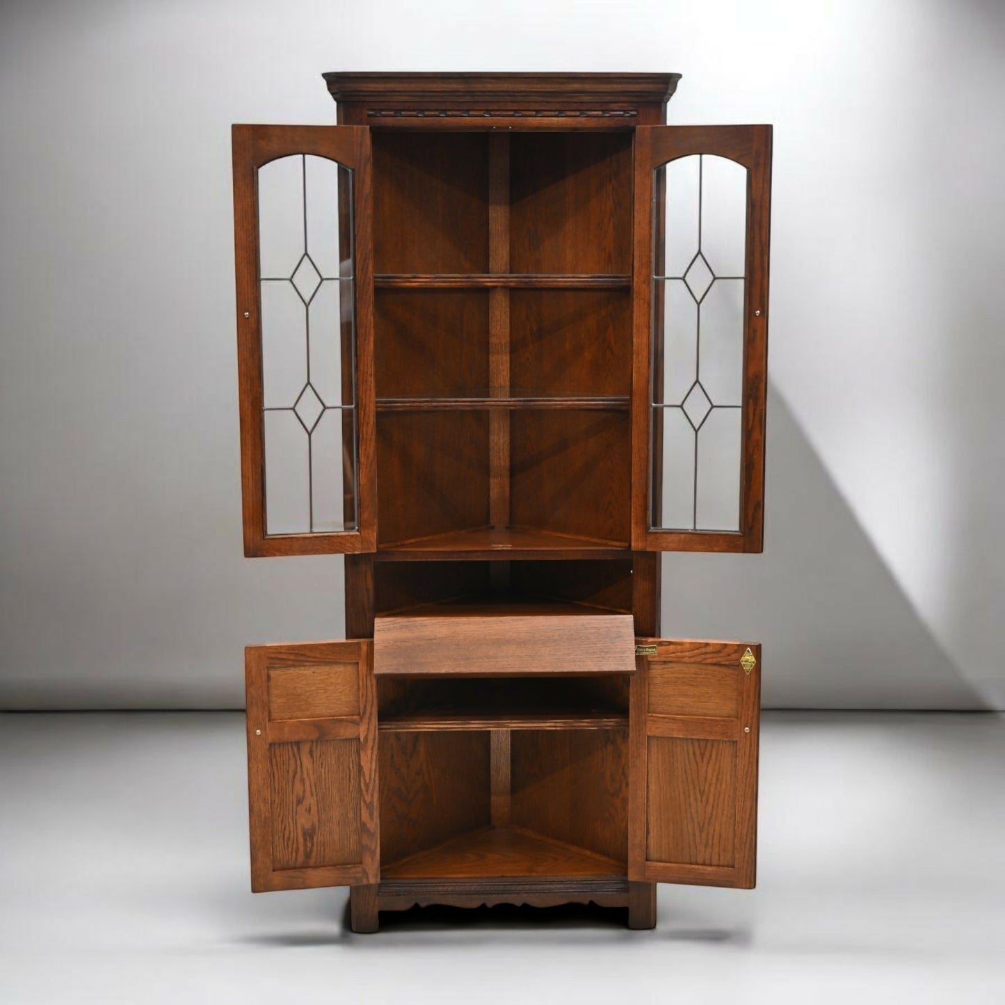 Old Charm Corner Display Cabinet with Leaded Glass Tudor Brown FREE UK Delivery*