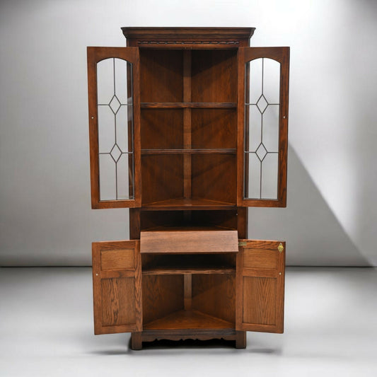 Old Charm Corner Display Cabinet with Leaded Glass Tudor Brown FREE UK Delivery*