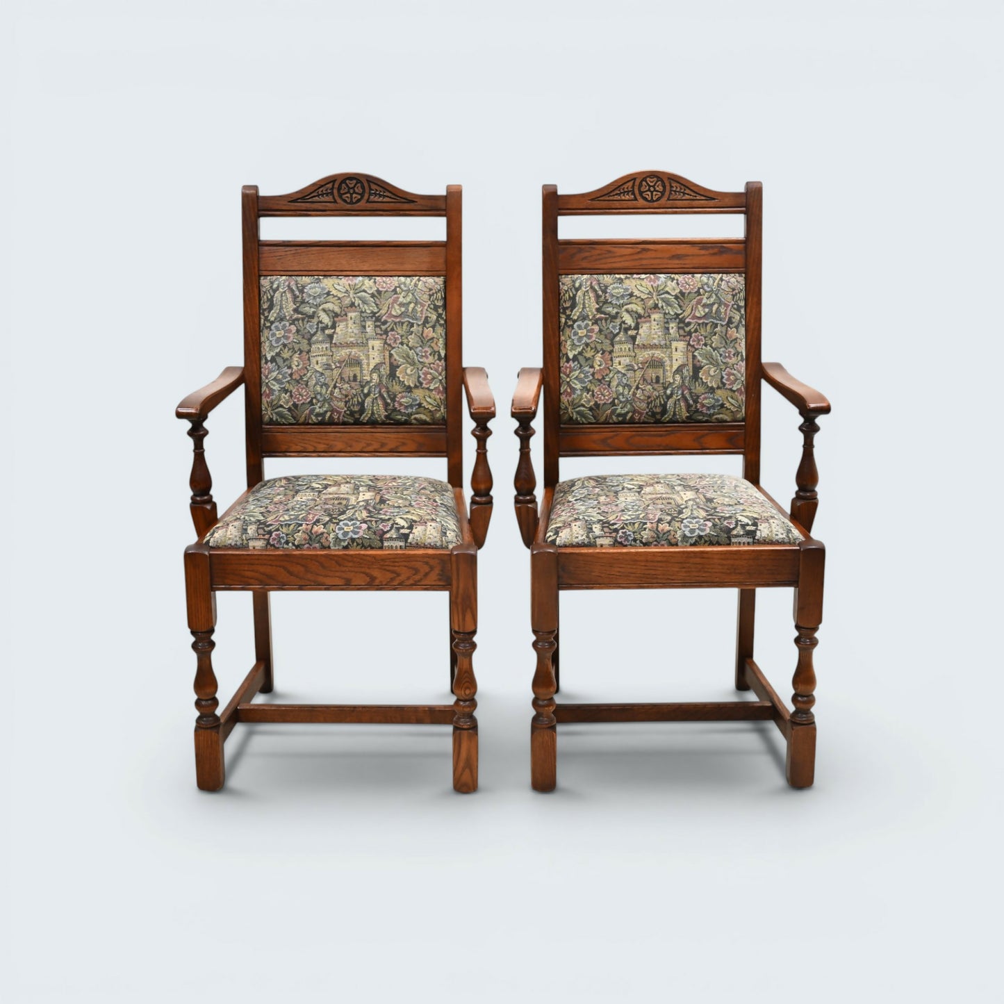 8 Old Charm Dining Chairs Inc 2 Carvers Vintage Oak Tudor Brown FREE UK Delivery