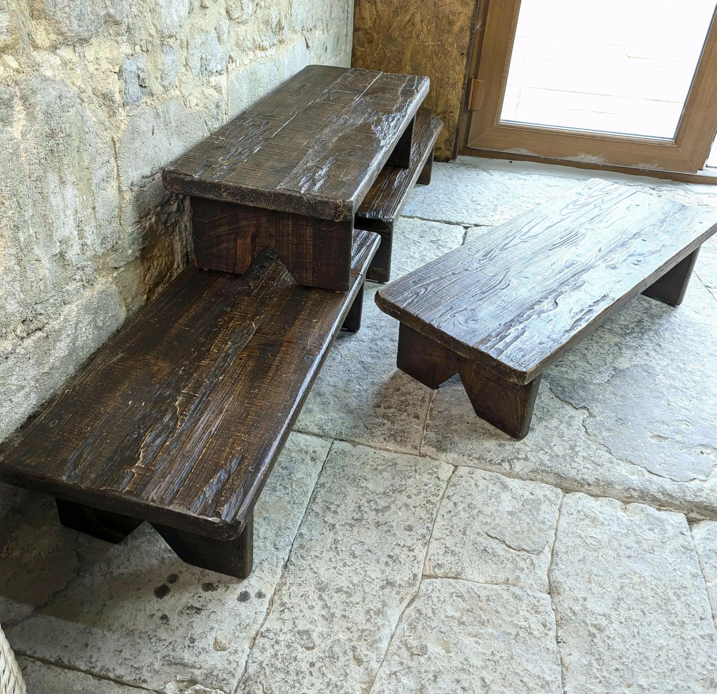4 x Retail Rustic Display Table Risers - Wood - Childrens Benches Monitor Stands