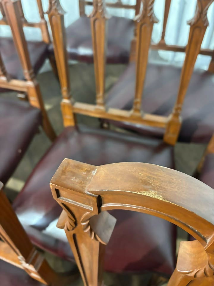 Set Of Twelve Mahogany Dining Chairs With Burgundy Leather Upholstered Seats