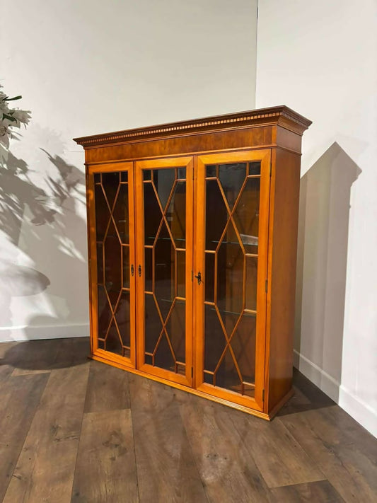 Yew Wood Display Cabinet With Glass Shelves