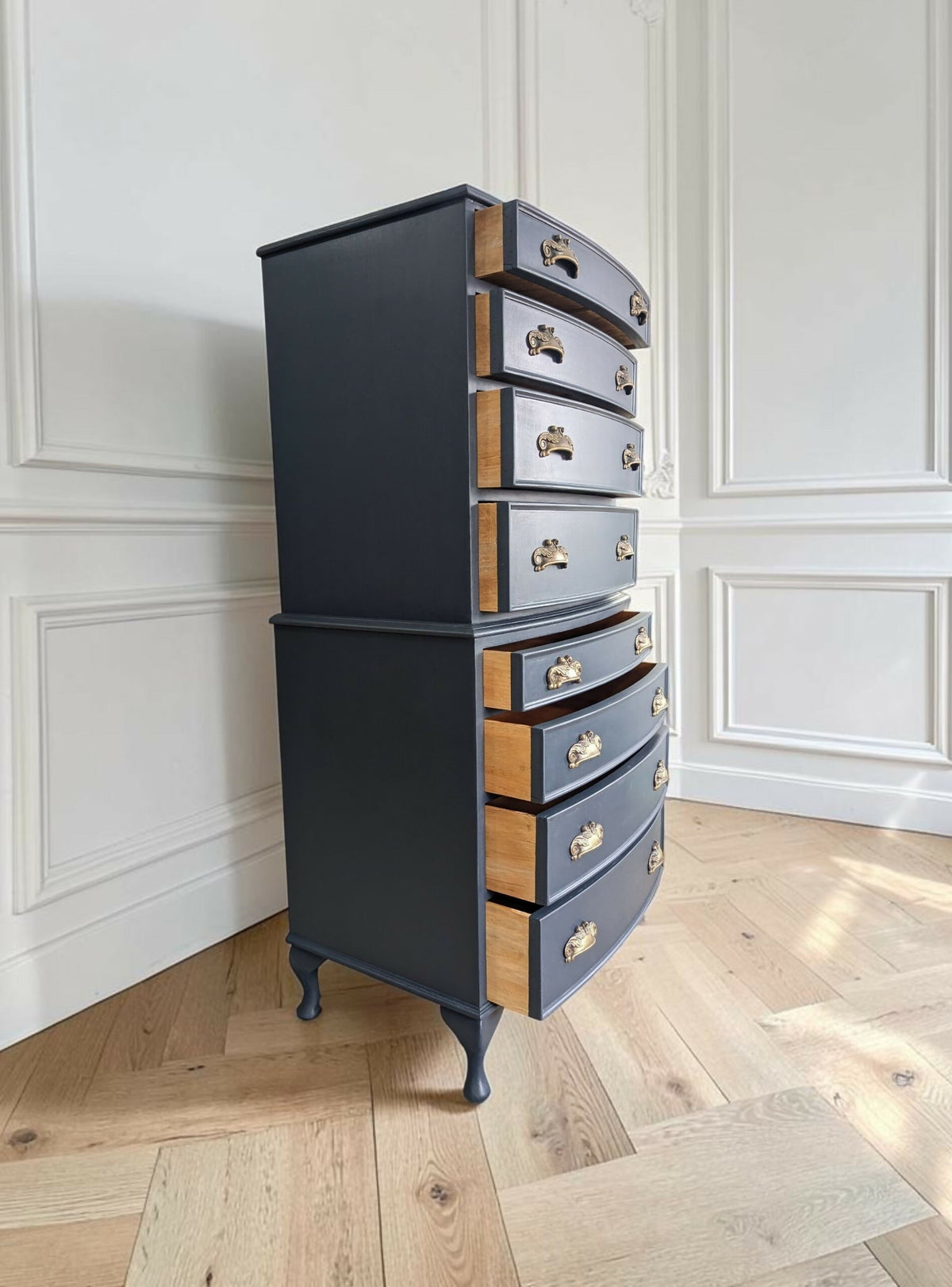 Vintage navy blue chest of drawers 8 drawers tallboy