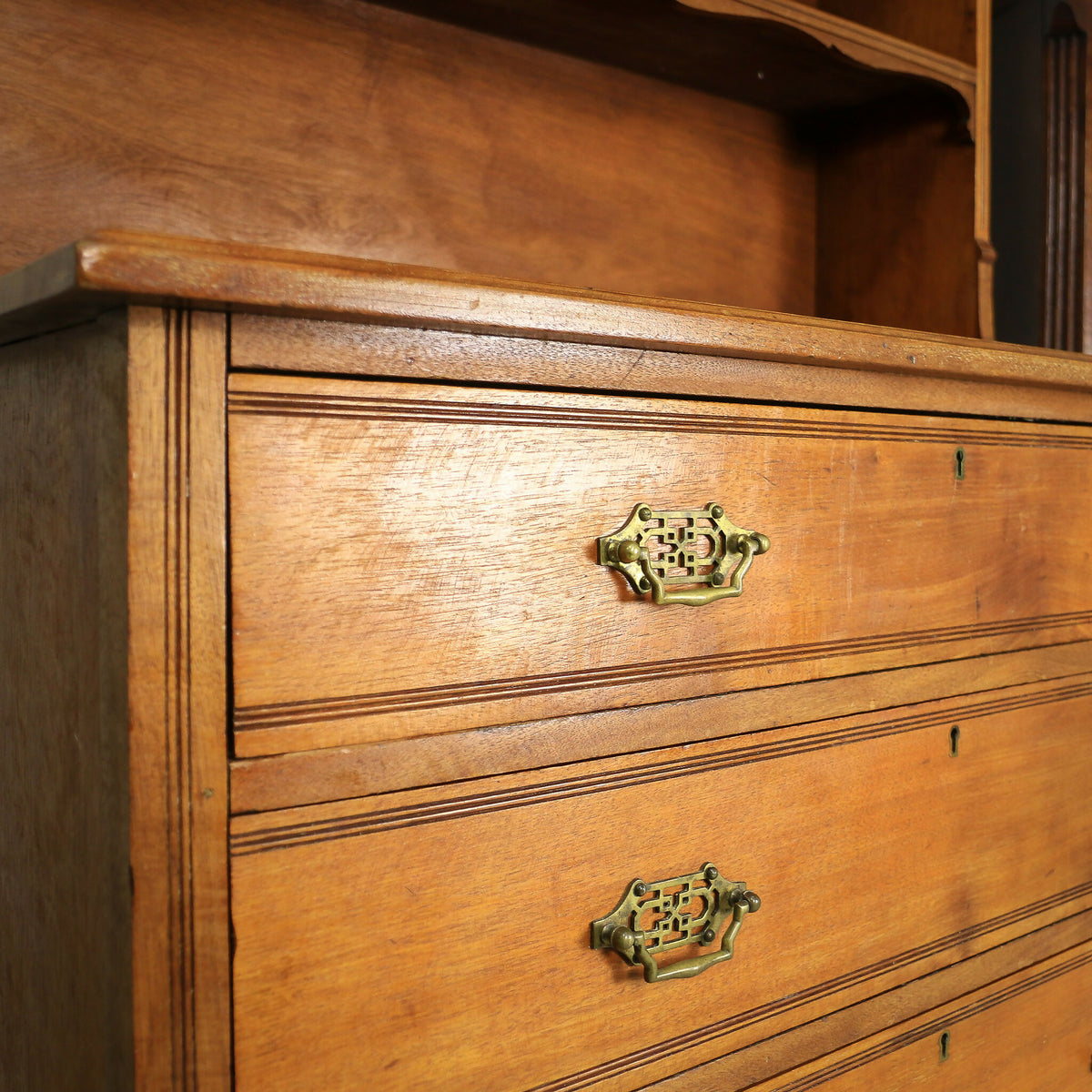 Chest of Drawers by Heal and Son with Bookcase Back and Original Brass Handles