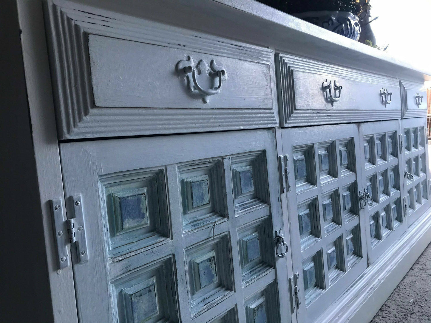 Large Vintage Sideboard/White Distressed Sideboard/Large Vintage Sideboard/Coastal Sideboard/Painted Toledo Sideboard