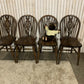 Set of 4 Vintage Wheel Back Dining Chairs – Solid Wood – Carved Backrest