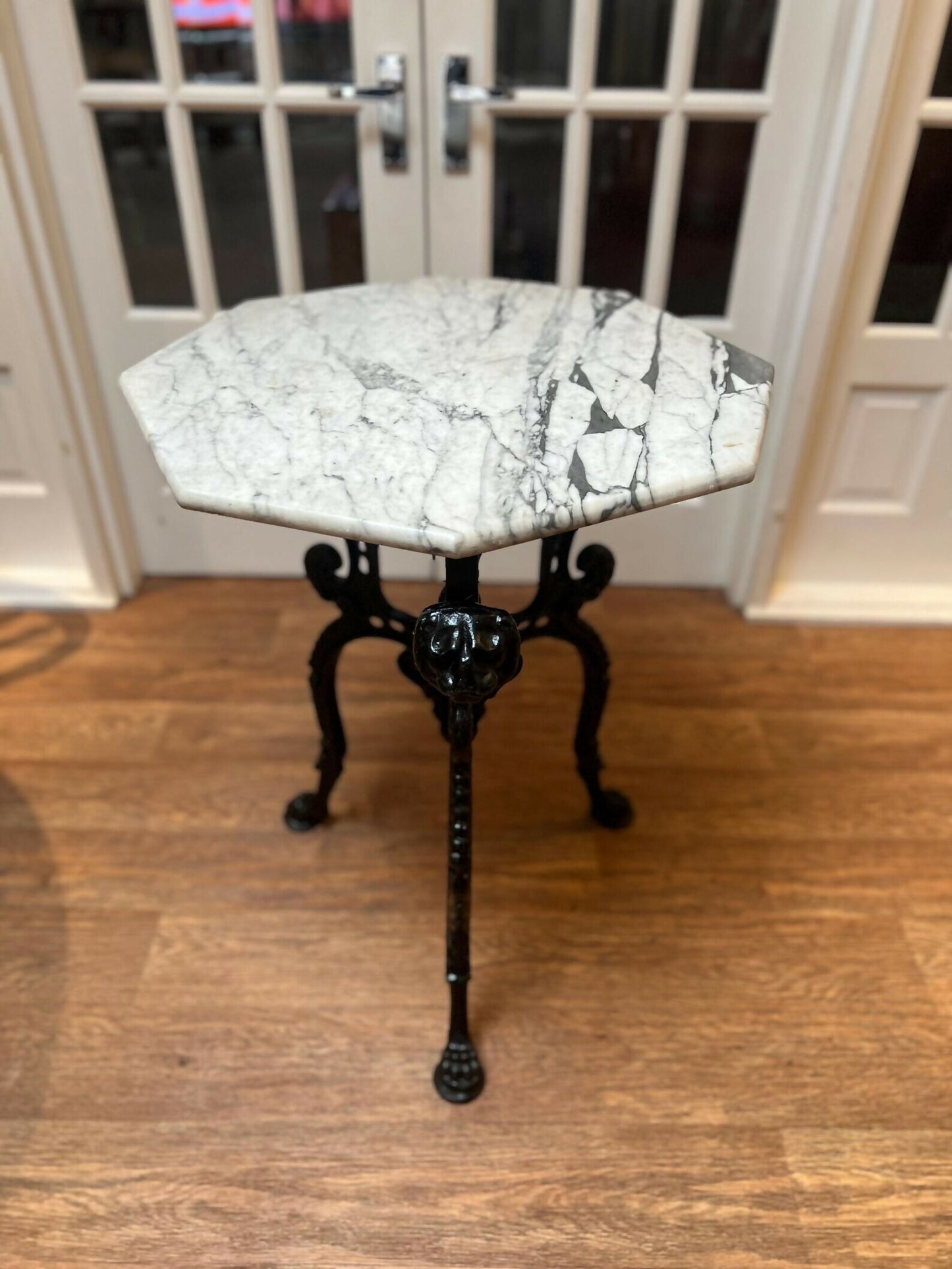 Cast Iron Lions Head Table with Marble Top