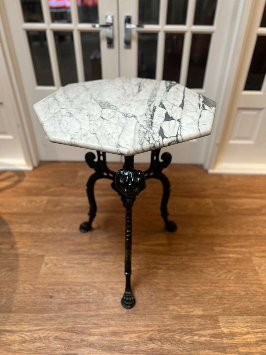 Cast Iron Lions Head Table with Marble Top