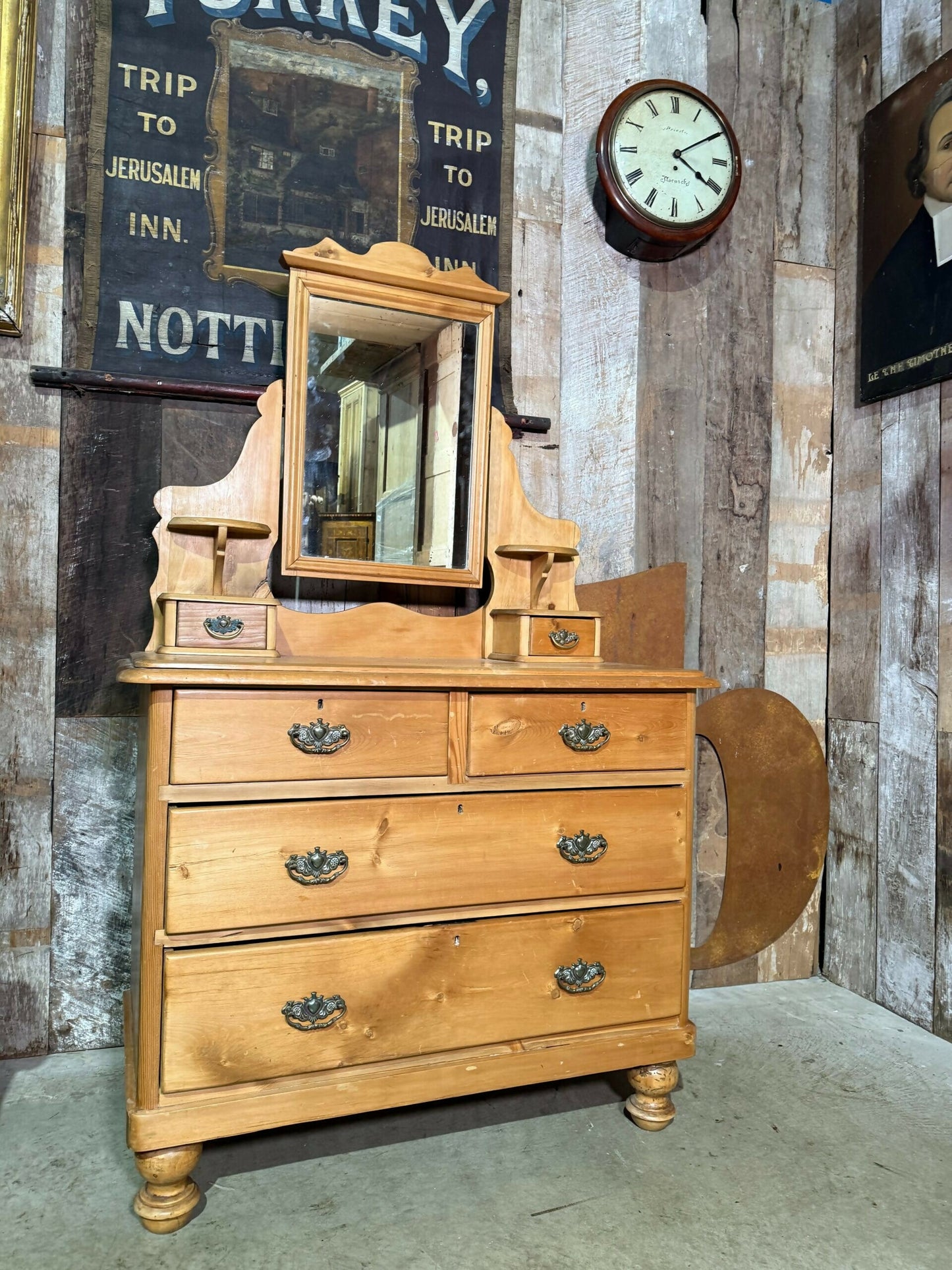 Antique Mid Victorian Pine Mirrored Dressing Chest of Two Over Two Drawers, c.1850
