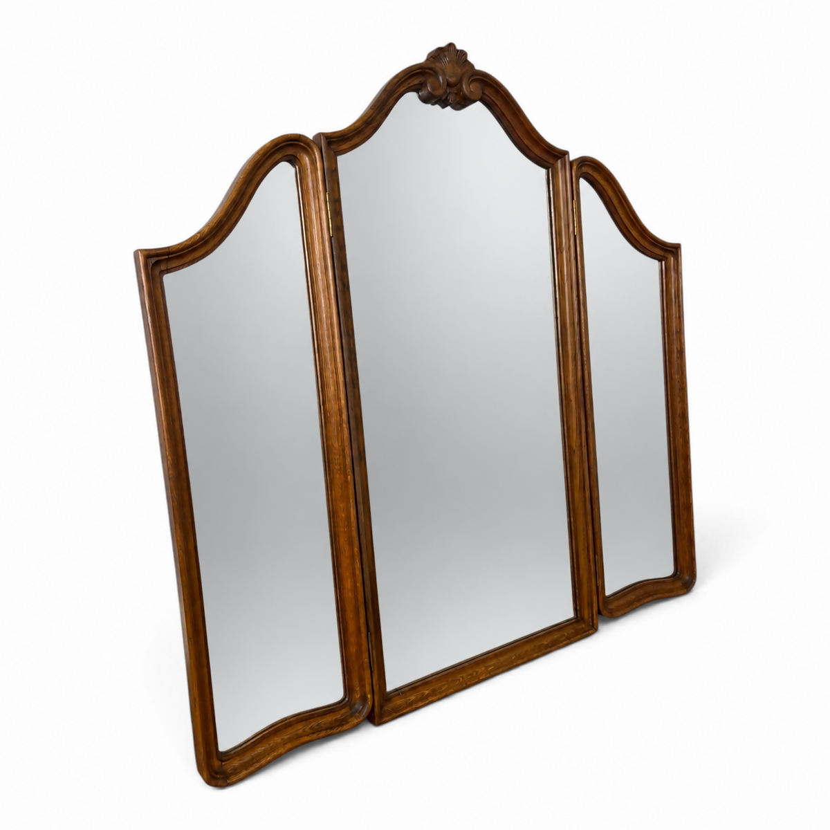 Mirror Vintage French Style Oak Carved Triple Folding Vanity Mirror LOT 6542