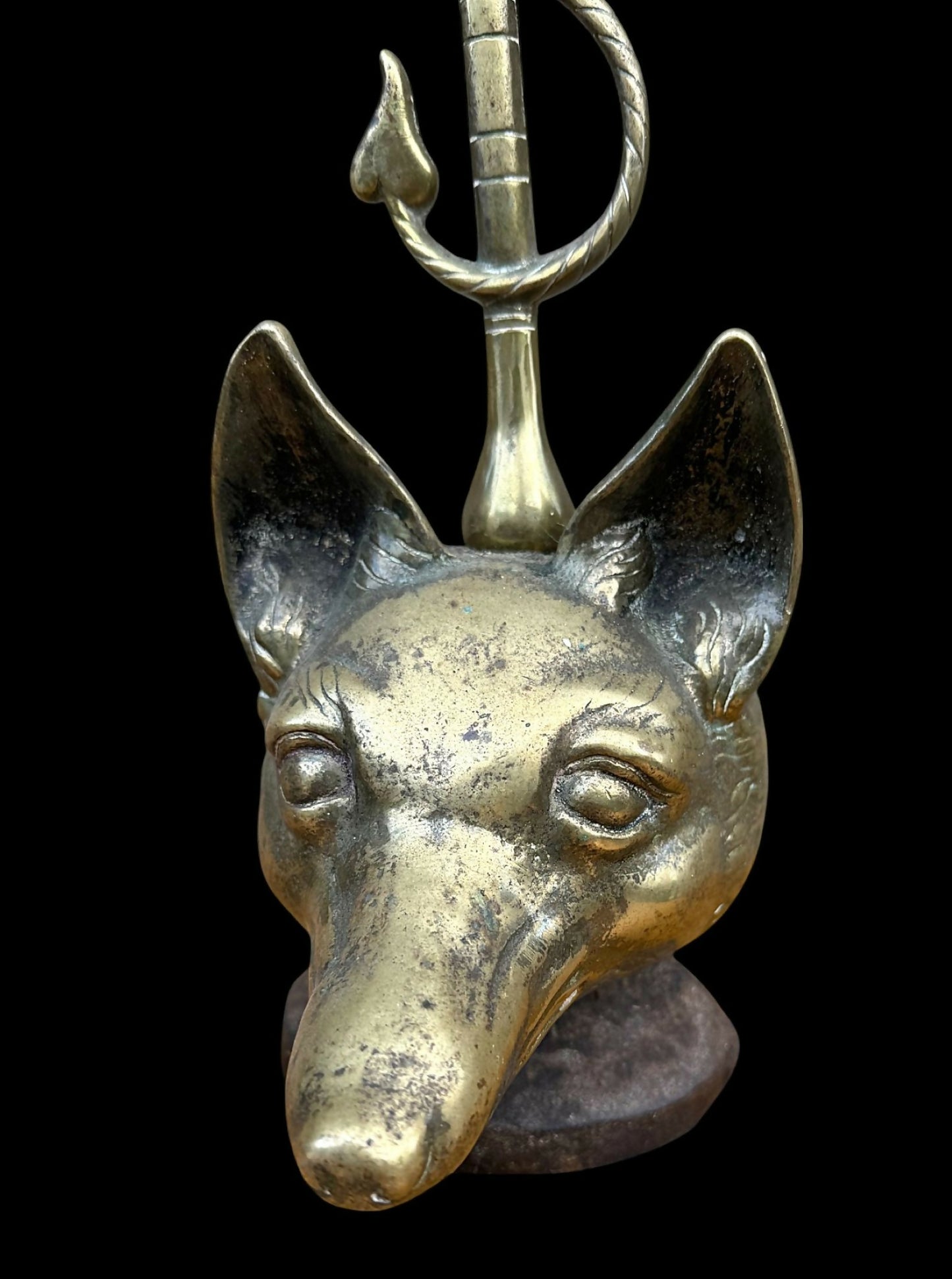 Pair of Antique Brass Fox Head Door Porters or Door Stops