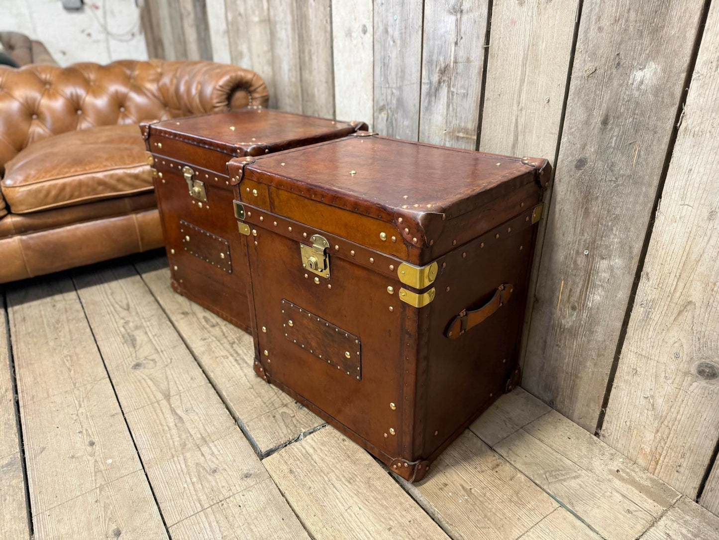 Vintage storage trunks - custom made chests - English antique leather