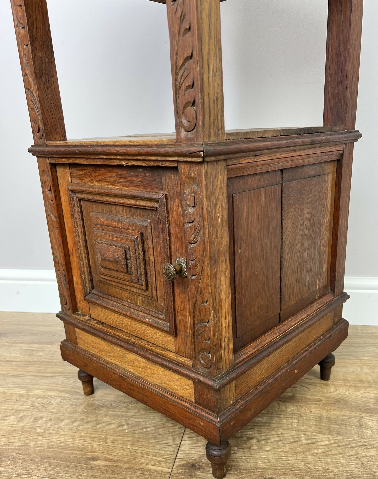 Bedside Table Antique French Marble Top Oak Cabinet Carved Cupboard LOT 6352