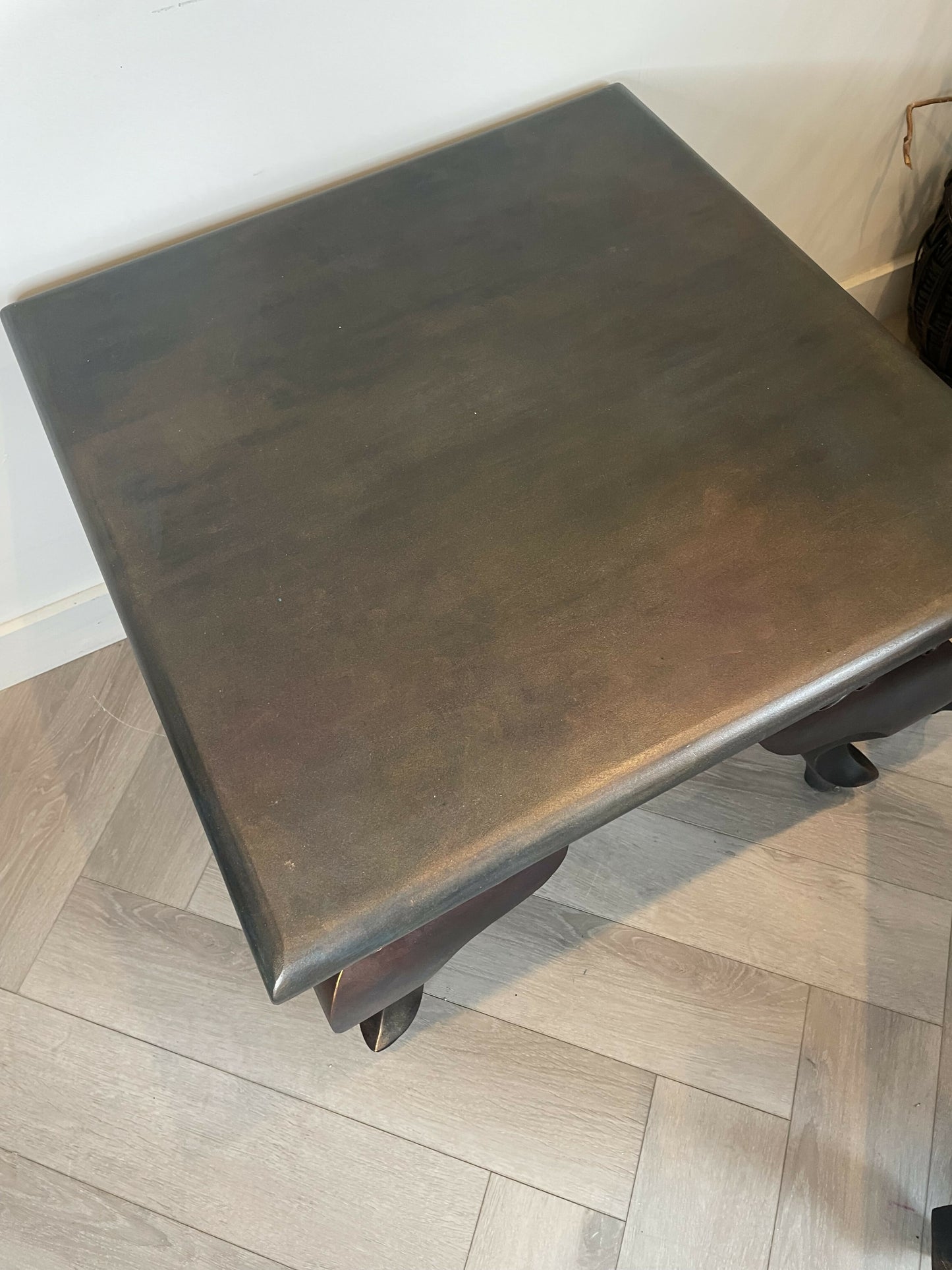 Vintage hand-painted side tables. Pair of french style bedside tables. Metallic finish